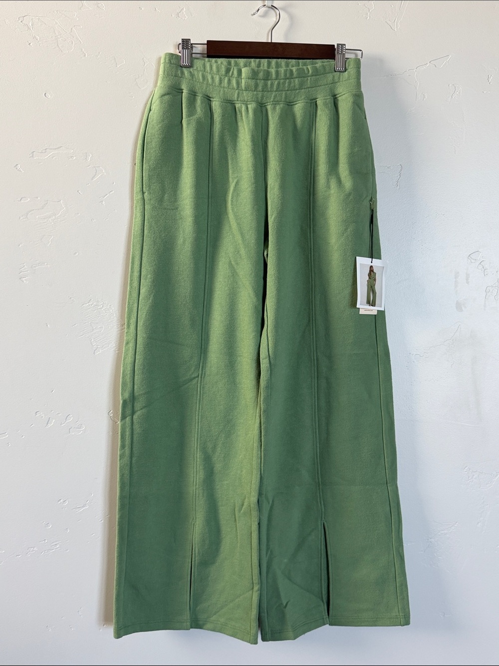 Nation LTD Lincoln Front Slit Wide-Leg Pants Green Knit Pants